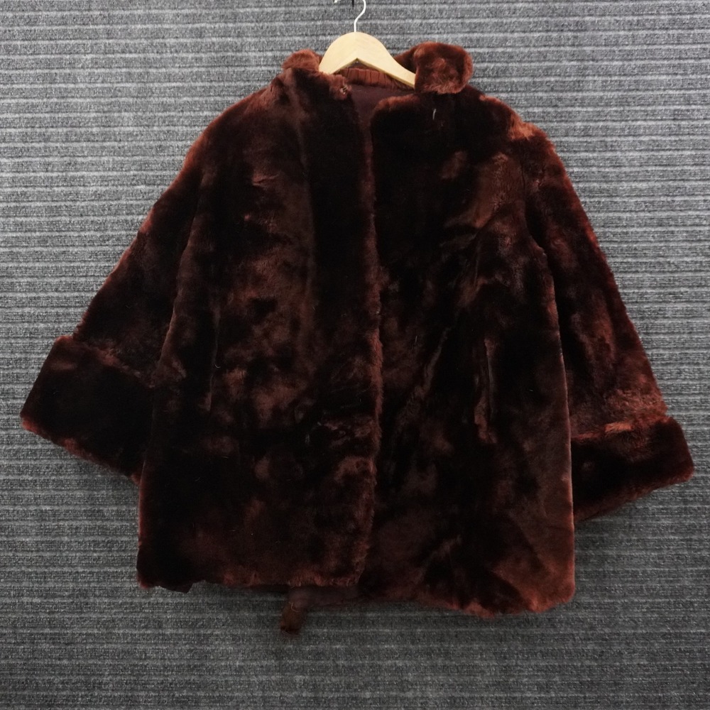 Vintage Real Fur Coat Women XL Burgundy Monogram K Oversized